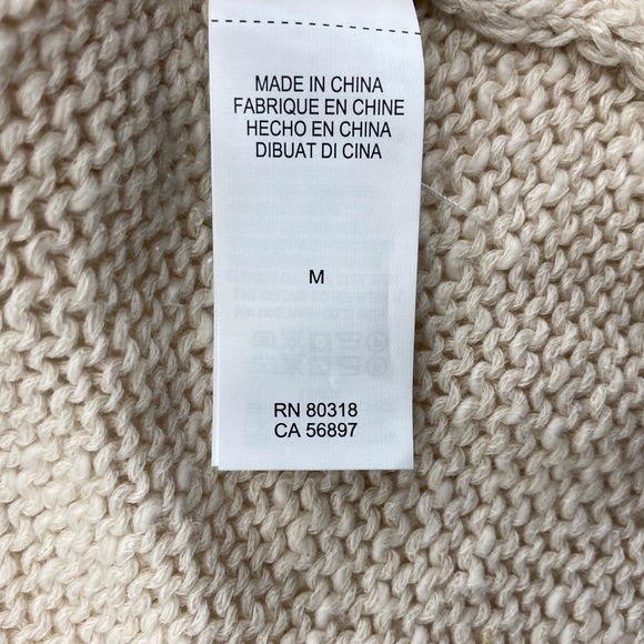 Med Lucky Brand Size Medium Oatmeal Cream Chunky Knit Open Linen Cardigan Tassel - Picture 9 of 10